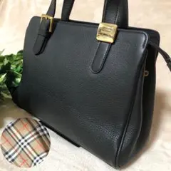 美品♡ バーバリー ハンドバッグ ブラック 金金具 オールレザー ノバチェック