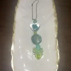 #55 ビーズストラップ キーホルダー 緑系統 Y2K ボールチェーンタイプ