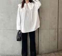 ジーナシス/ビックカラーブラウス/ホワイト/コットン100/Fサイズ/美品✨️