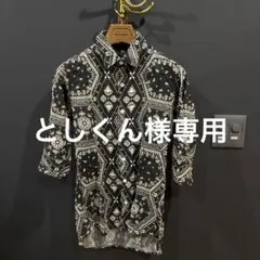 ヴィンテージ レトロ古着 アンティーク柄オーバーサイズシャツ 黒 