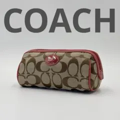 美品 COACH コーチ シグネチャー コスメポーチ キャンバス ピンク