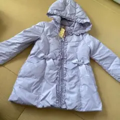 クリーニング済み　メゾピアノ 薄紫　ラベンダー中綿コート　120サイズ　リボン