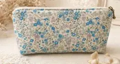 ハンドメイド ポーチ 花柄 ブルー系