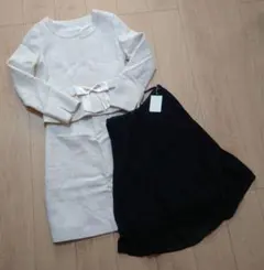 【13号】ツイードリボントップス+ブラックスカート3点セット