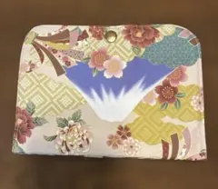 逆さの富士山と花柄　マルチポーチ　ハンドメイド
