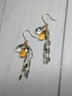 14kgf 極上ブランデーシトリンとトルマリン　ピアス