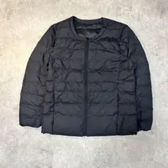 【軽量】ノーカラー ダウンジャケット ブラック 黒 インナーダウン L L