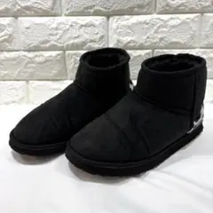 ムートン風 ショートブーツ 黒 23cm 相当 ブラック×ダルメシアン