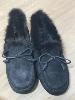 UGG ブラック モカシン 22cm レザー ボア アグ - メルカリ