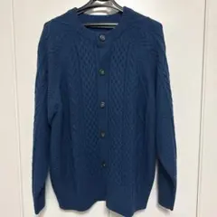 GU ケーブルクルーネックカーディガン メンズ ブルー L