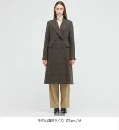 チェック柄ダブルブレストロングコート S ユニクロ レディース 冬服