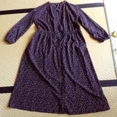 UNIQLO 花柄ネイビー長袖ワンピース M