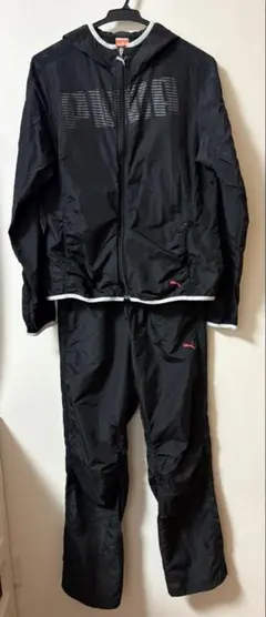 「PUMA ウィンドブレーカー上下セット 上O 下M ブラック セットアップ」