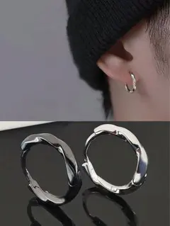 ピアス メンズ フープピアス 両耳 シンプル 【シルバー】