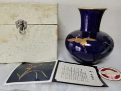 未使用 香蘭社 瑠璃色 薔薇 バラ 金彩 花瓶 フラワーベース 箱付き ◇未使用 美品！香蘭社 花瓶 金彩 薔薇 新品未使用香蘭社 花瓶 壼 瑠璃