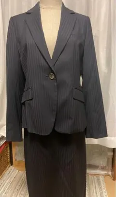 ダークブルー ストライプ スカート&パンツスーツ3点セット