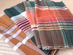 ②アンティーク古布　格子木綿　縞木綿　チェックの生地ハギレまとめて