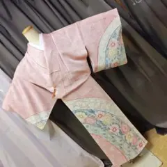 【未使用　しつけ糸付き】　正絹　小紋　袷　総絞り　ペールピンク 未使用 しつけ糸付き】 正絹 小紋 袷 総絞り ピーチピンク - メルカリ