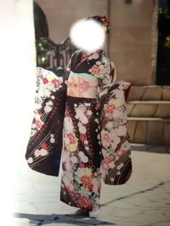 美品　振袖　フルセット　墨色　豪華　花柄　成人式　きものやまと