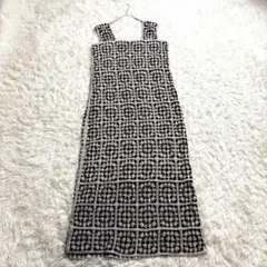 ロングニットワンピース マキシ丈ワンピース ノースリーブ 花柄編み