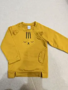 イエロー 動物顔プリント 長袖カットソー 100