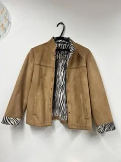 【上品】ブラウン スエード調ジャケット × ゼブラ柄裏地　 M