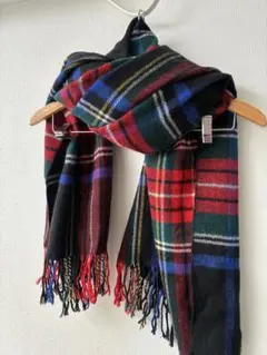 美品★大判チェック柄ストール★赤黒チェック ストール★チェックマフラー