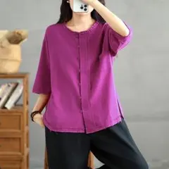 大きいサイズ シンプル 3カラー展開 レトロ ゆったり ブラウス レディース