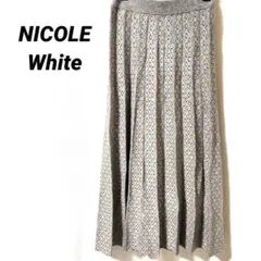 4069K ニコルホワイト ニットスカート M グレー 総柄 フレア ロング　M