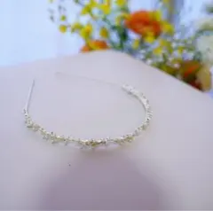 【結婚式用】エレガントなパールクリスタルカチューシャ