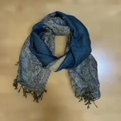 【最終値下げ】ペイズリー柄 青色 ストール フリンジ スカーフ マフラー 美品