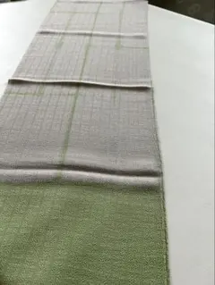 シーズンレスに使える 夏～単衣帯揚げ 絹 抹茶色×薄灰色 板締め 絽縮緬 美品