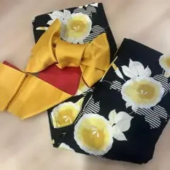 浴衣と帯とセット黄色朝顔　大人かわいい