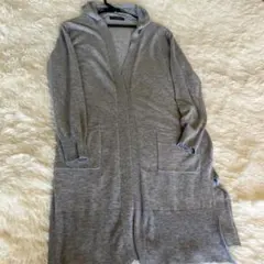 グレー ロングカーディガン　ニット　ポケット付き Mサイズ[024]