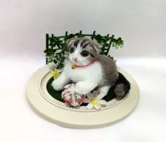 羊毛フェルト　猫　スコティッシュフォールド　ミニチュア