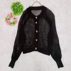 【プライド】 メッシュニットカーディガン (L) ブラック 春夏 冷房対策のサムネイル