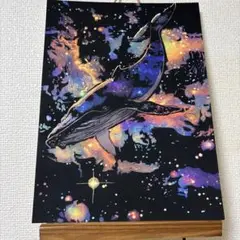 スクラッチアート完成品　宇宙とクジラ
