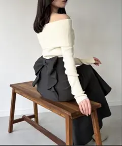 バックリボンマーメイドスカート（裏地無し）ダークグレーのサムネイル