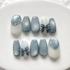 【オーダー】シンデレラブルー　マグネット　リボン　ネイル　推し活　結婚式　水色