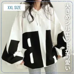 レディース　パーカー　トレーナー　カジュアル　ロゴ　XXL　ホワイト