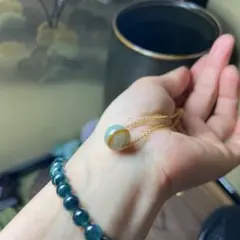 本翡翠　レア金運アップ鴛鴦ビーズネックレス