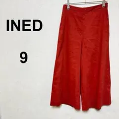 INED　ガウチョパンツ 無地　ワイドパンツ　サイドファスナー　麻　ウエストゴム