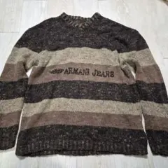 ​【90s/イタリア製】アルマーニジーンズ ロゴ刺繍 ボーダーニット Lサイズのサムネイル