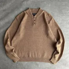 90s ランズエンド コットンニット USA製 ヘンリーネック メランジ