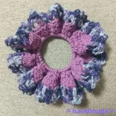 ミックス×パープル花びらフリルシュシュ