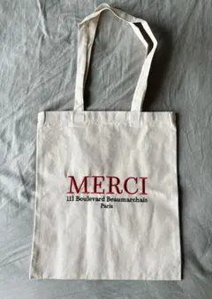 MERCI 刺繍ロゴ入り キャンバストートバッグのサムネイル