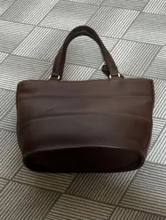 COACH ブラウン レザーハンドバッグ ストライプデザイン