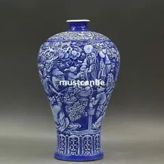 中国美術 青花山水花鳥紋六方扁瓶 景徳鎮 陶磁器 装飾品 工芸品 美術品