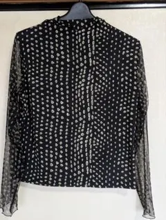 未使用　日本製　シースルーブラウス 黒×ベージュ ドット柄