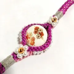 Ｍ179★赤紫色 振袖用 正絹 帯締め パール付 新作 新品